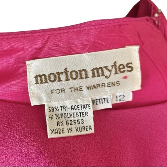 Vtg 80s Morton Myles Sequined Puff Sleeve Cocktail Dress Magenta Pink Size 12P - Picture 7 of 8